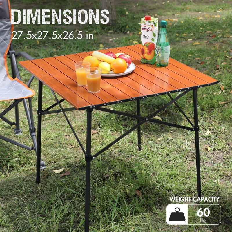 Portal Lightweight Aluminum Folding Square Table Roll Up Top 4 People Compact Table with Carry Bag for Camping, Picnic, Backyards, BBQ, Brown - Image 4